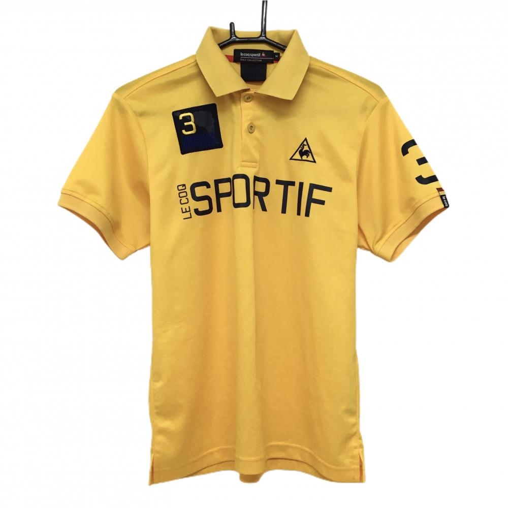 【超美品】ルコックゴルフ 半袖ポロシャツ オレンジイエロー×ネイビー 襟裏3カラー 袖下メッシュ メンズ M ゴルフウェア le coq sportif