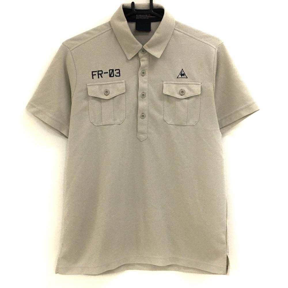 【超美品】ルコックゴルフ 半袖ポロシャツ ベージュ 織生地 胸ポケット メンズ L ゴルフウェア le coq sportif