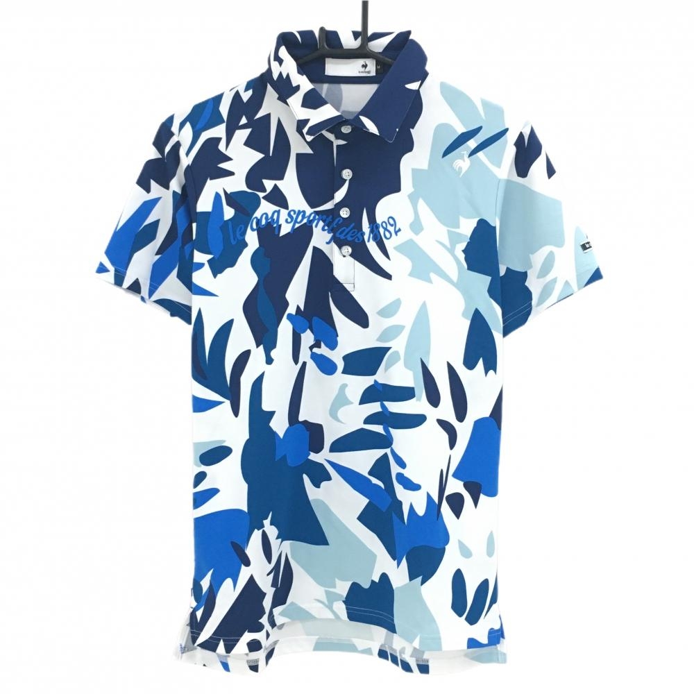 【超美品】ルコック 半袖ポロシャツ 白×ネイビー 総柄  メンズ M ゴルフウェア le coq sportif