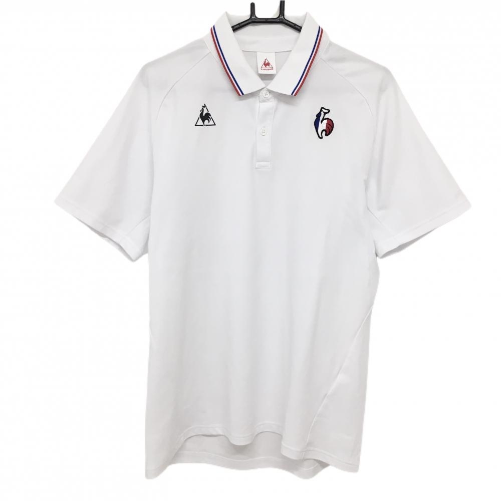 【超美品】ルコック 半袖ポロシャツ 白 襟ライン メンズ XO ゴルフウェア le coq sportif