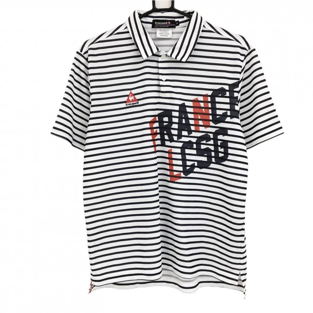ルコックゴルフ 半袖ポロシャツ 白×ネイビー ボーダー メンズ M ゴルフウェア le coq sportif