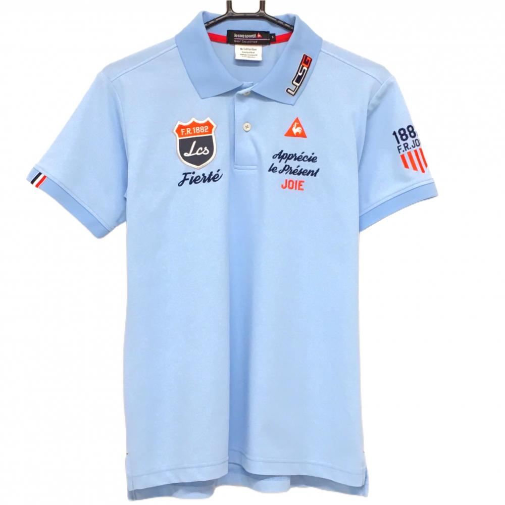 ルコックゴルフ 半袖ポロシャツ ライトブルー レッド 襟汚れ メンズ S ゴルフウェア le coq sportif