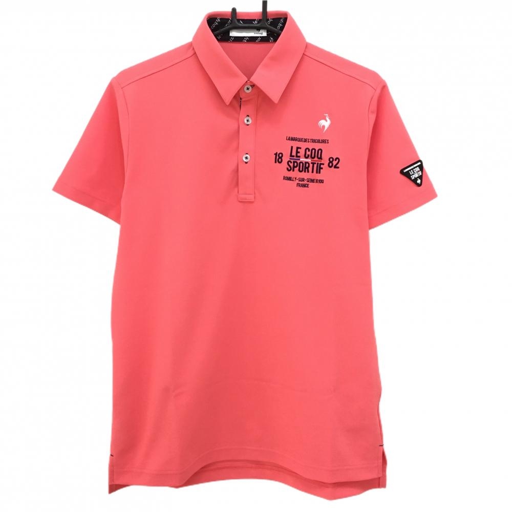 【超美品】ルコックゴルフ 半袖ポロシャツ ピンクオレンジ 吸汗速乾 UVカット メンズ L ゴルフウェア 2023年モデル le coq sportif