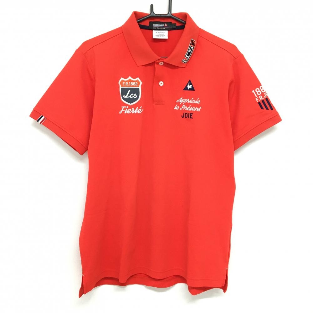 ルコックゴルフ 半袖ポロシャツ レッド ロゴネイビー  メンズ LL ゴルフウェア le coq sportif