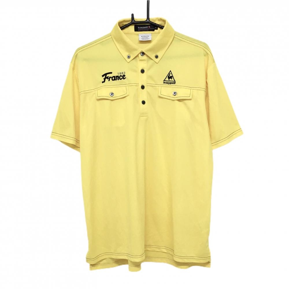 ルコックゴルフ 半袖ポロシャツ イエロー×黒 ロゴ刺しゅう メンズ LL ゴルフウェア le coq sportif
