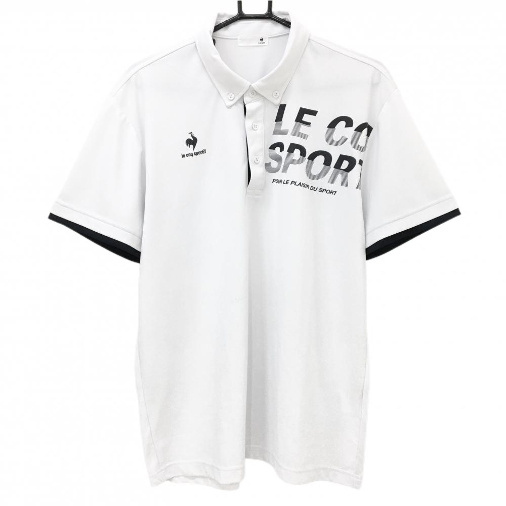 【超美品】ルコック 半袖ポロシャツ 白　ロゴネイビー ボタンダウン メンズ XO ゴルフウェア 2024年モデル le coq sportif
