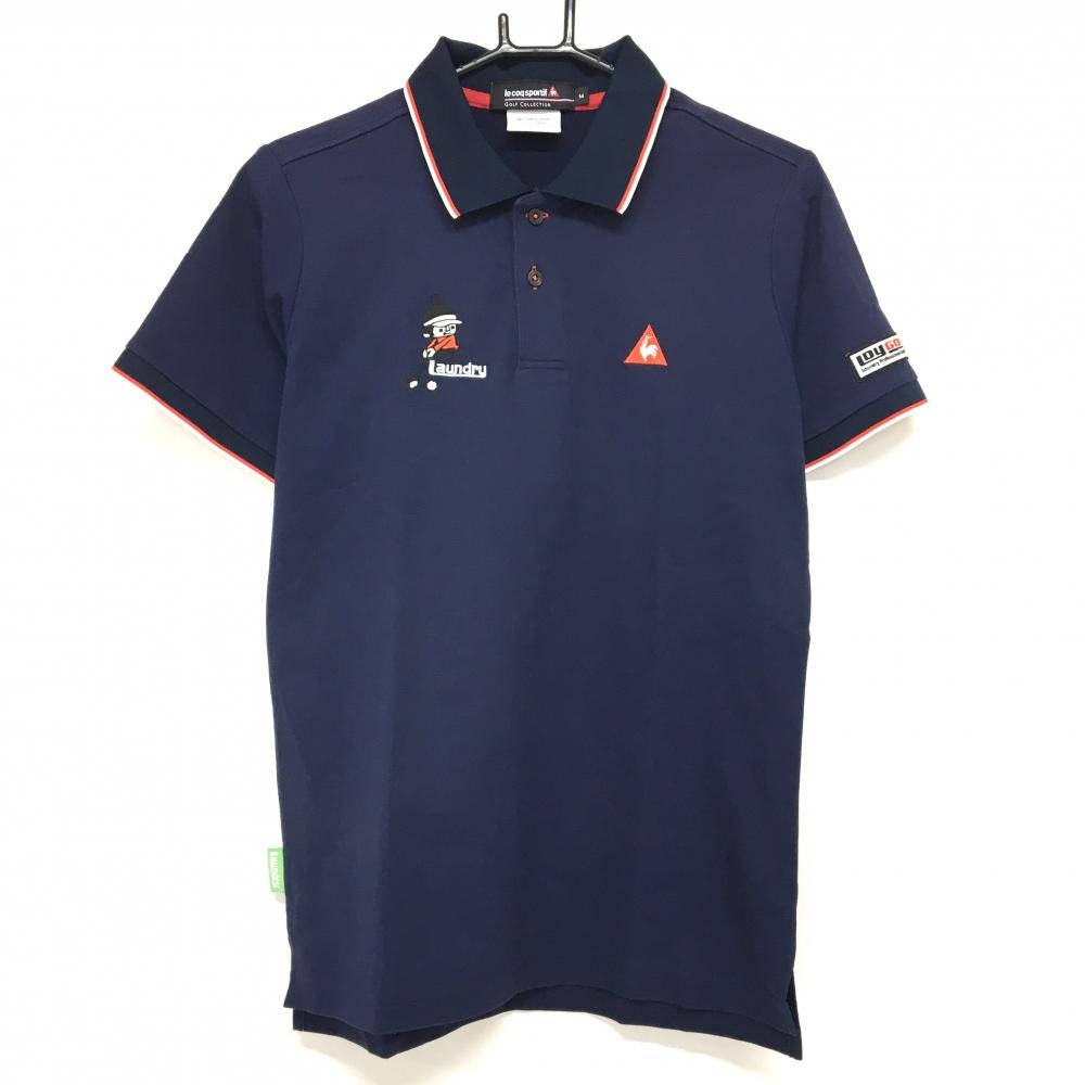 【超美品】ルコックゴルフ×Laundry 半袖ポロシャツ ネイビー×レッド 襟・袖口ライン メンズ M ゴルフウェア le coq sportif