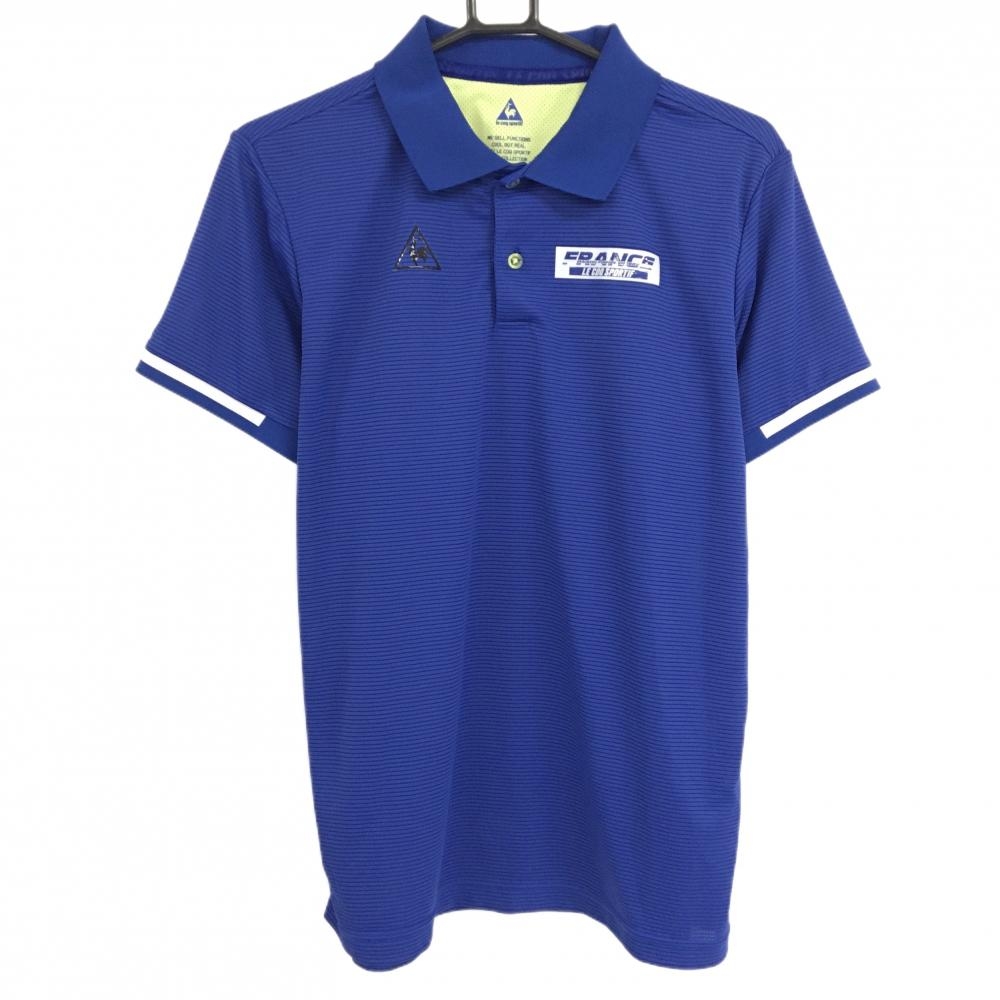 【美品】ルコック 半袖ポロシャツ ブルー 細ストライプ 胸元ロゴ  メンズ LL ゴルフウェア le coq sportif