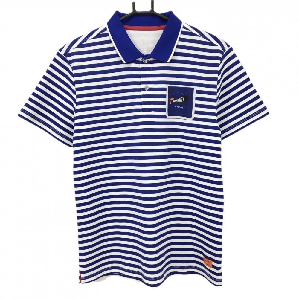 【美品】ルコック 半袖ポロシャツ ブルー×白 ボーダー  メンズ L ゴルフウェア le coq sportif