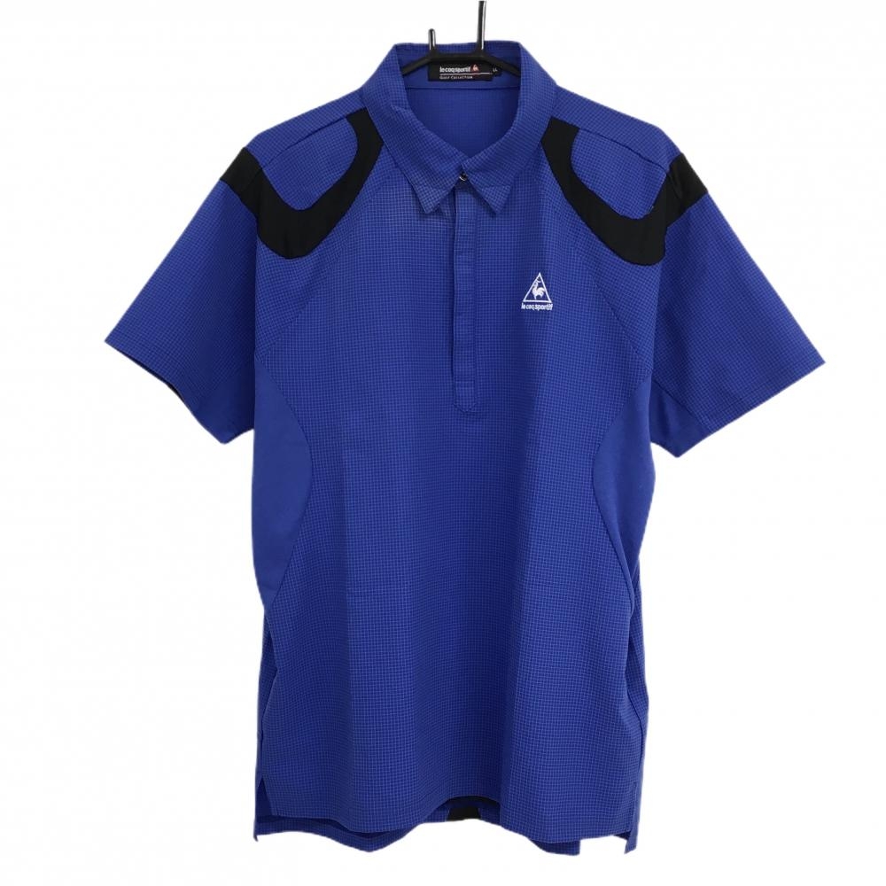 ルコックゴルフ 半袖ポロシャツ ブルー×黒 格子柄 袖下メッシュ メンズ LL ゴルフウェア le coq sportif