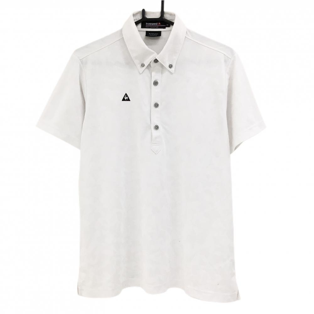 ルコックゴルフ 半袖ポロシャツ 白 地模様 ボタンダウン メンズ LL ゴルフウェア le coq sportif