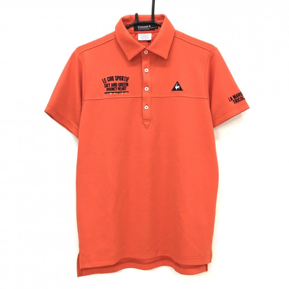 【超美品】ルコックゴルフ 半袖ポロシャツ オレンジ ロゴ刺しゅう メンズ L ゴルフウェア le coq sportif