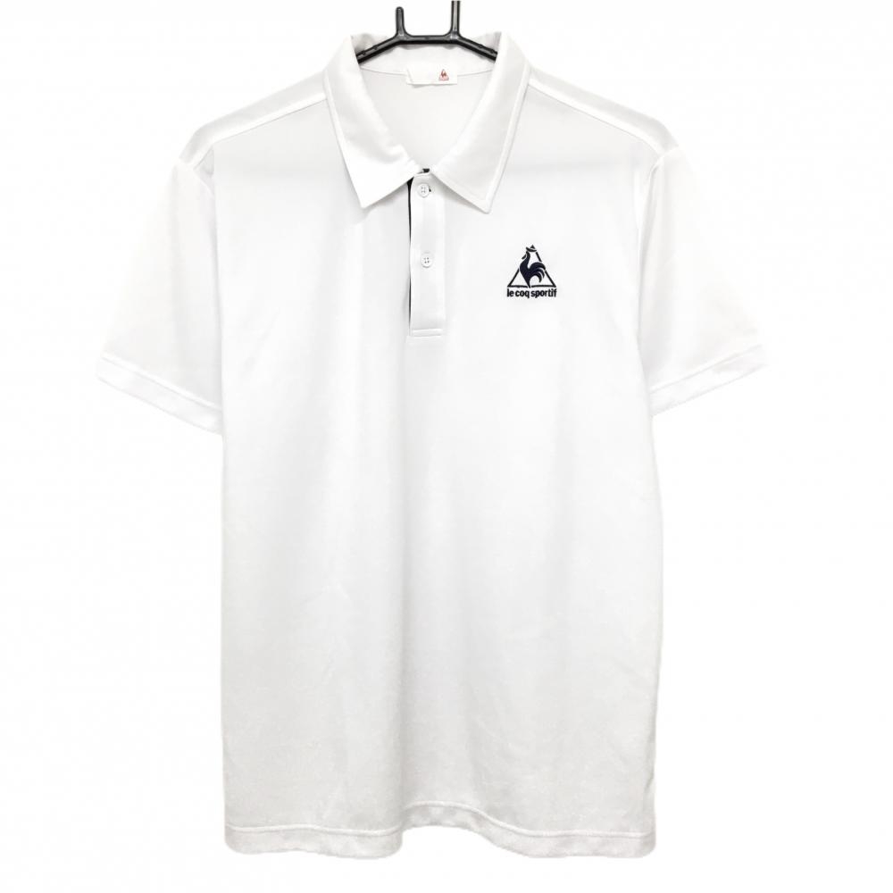 【美品】ルコック 半袖ポロシャツ 白 ロゴ刺しゅうネイビー メンズ L ゴルフウェア le coq sportif