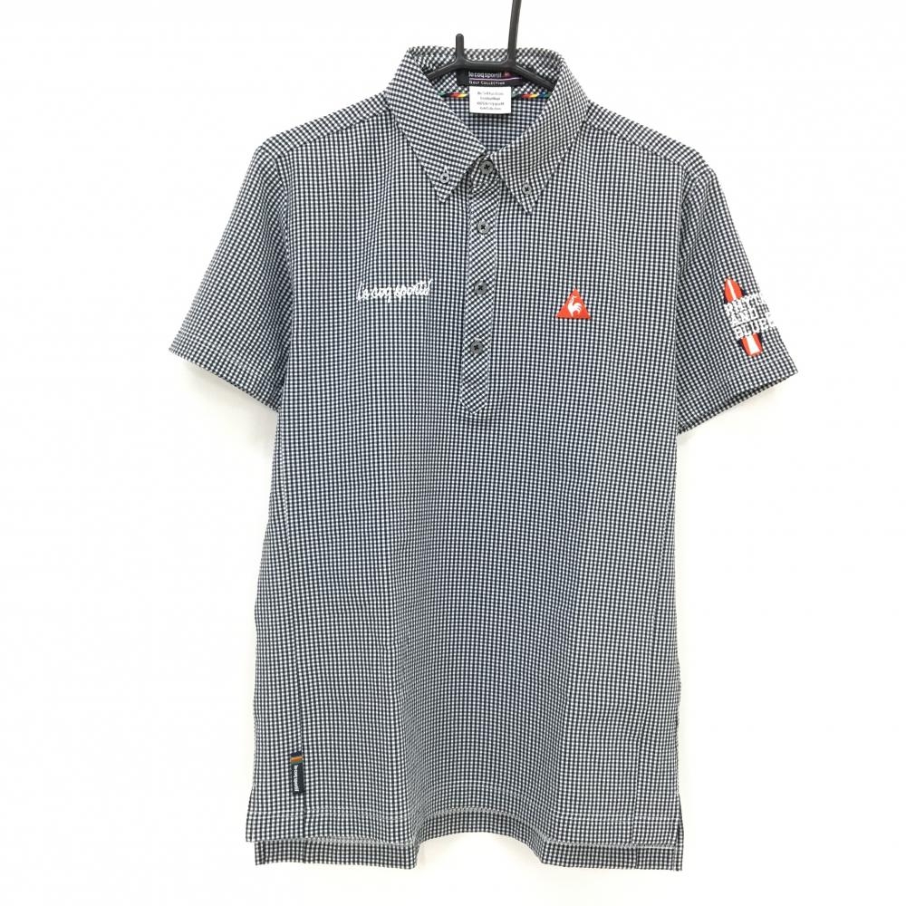 ルコックゴルフ 半袖ポロシャツ 白×ダークネイビー チェック柄 サッカー生地 メンズ L ゴルフウェア le coq sportif