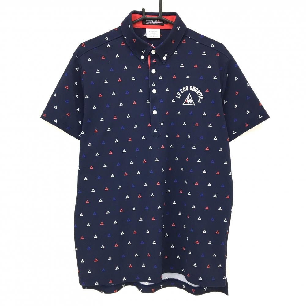 ルコックゴルフ 半袖ポロシャツ ネイビー×白 ロゴ総柄  メンズ LL ゴルフウェア le coq sportif