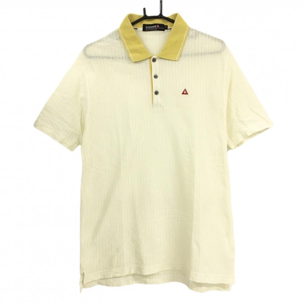 ルコックゴルフ 半袖ポロシャツ 白×イエロー ストライプ  メンズ LL ゴルフウェア le coq sportif