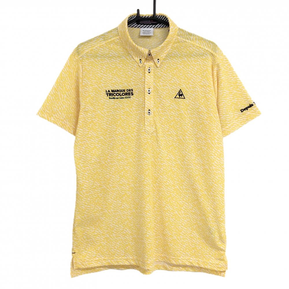 【超美品】ルコックゴルフ 半袖ポロシャツ イエロー×白 総柄 ボタンダウン メンズ LL ゴルフウェア le coq sportif