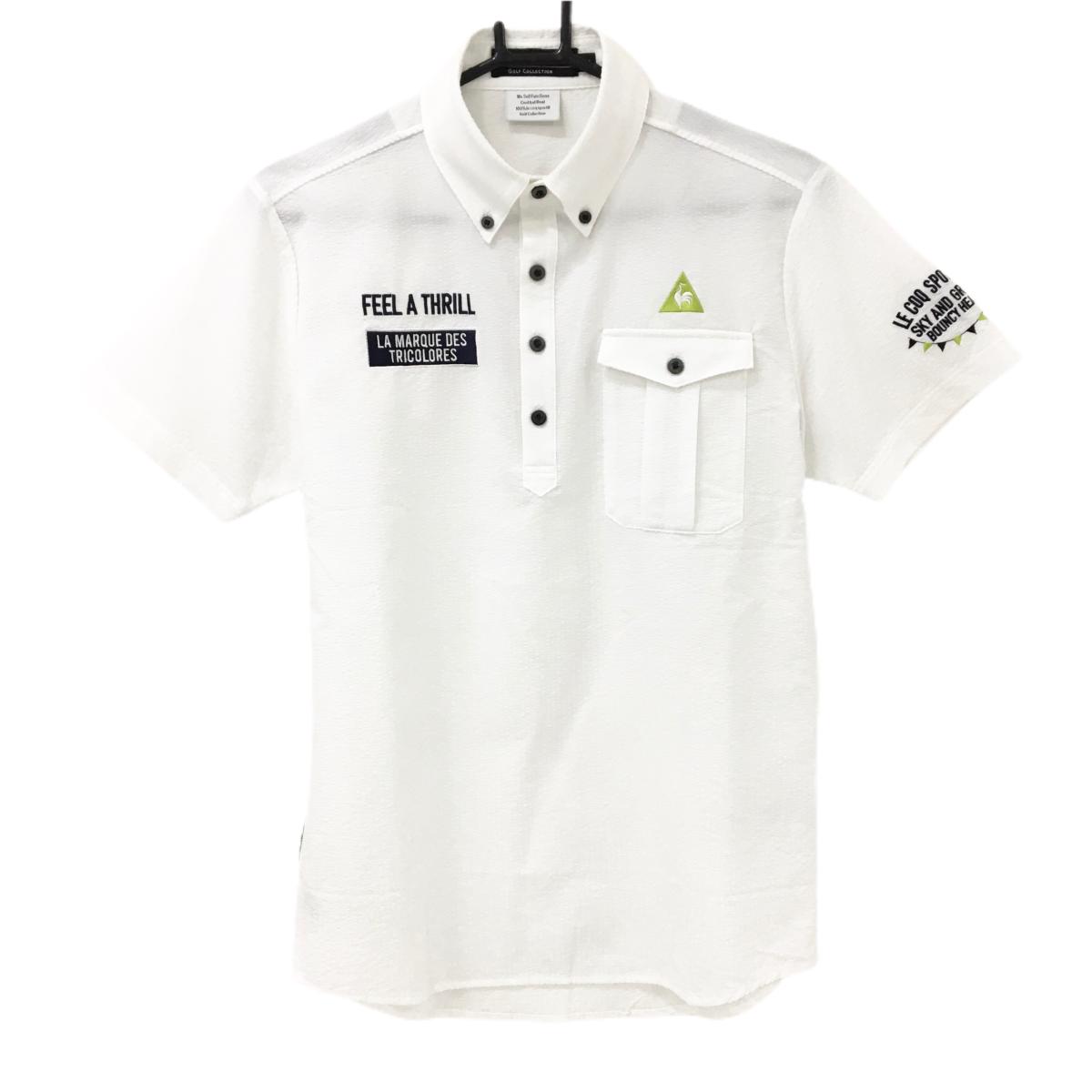 ルコックゴルフ 半袖ポロシャツ 白 サッカー生地 胸ポケット メンズ M ゴルフウェア le coq sportif