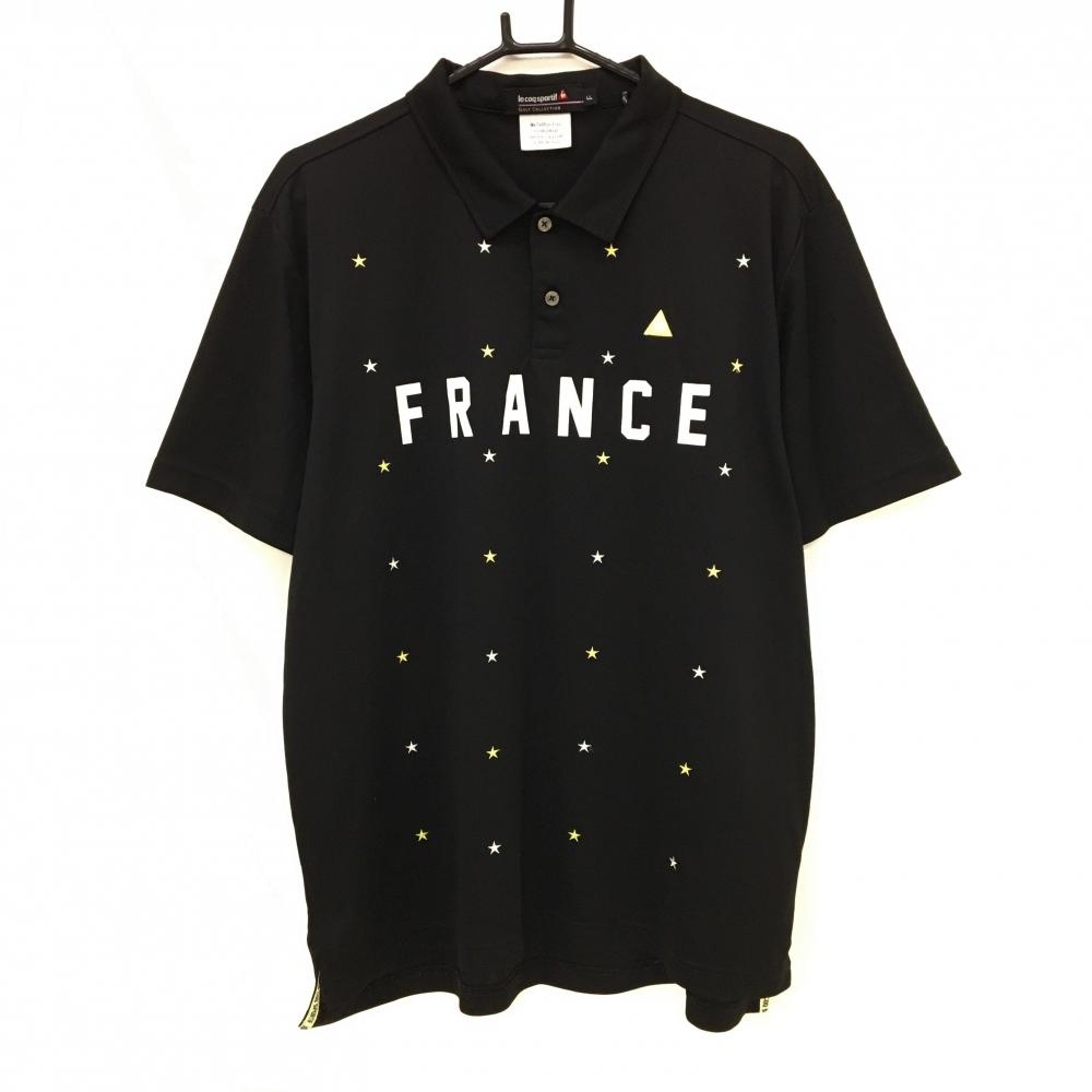 ルコックゴルフ 半袖ポロシャツ 黒×白 前星柄 フロントロゴプリント メンズ LL ゴルフウェア le coq sportif