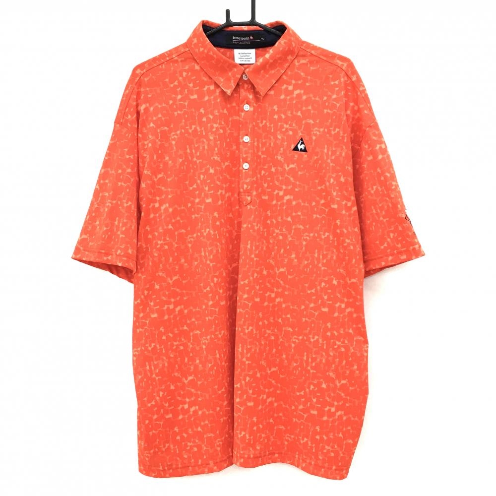 【超美品】ルコックゴルフ 半袖ポロシャツ オレンジ 総柄  メンズ 4L ゴルフウェア 大きいサイズ le coq sportif