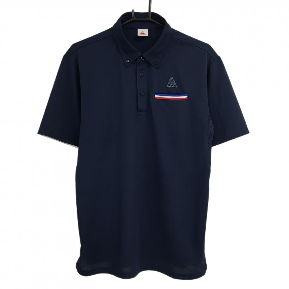 【美品】ルコック 半袖ポロシャツ ネイビー 胸ポケット ボタンダウン メンズ O ゴルフウェア le coq sportif