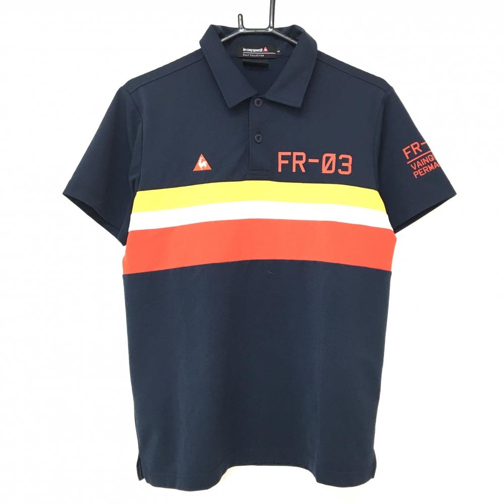 ルコックゴルフ 半袖ポロシャツ ネイビー×レッド 胸元ライン ロゴ刺しゅう メンズ M ゴルフウェア le coq sportif