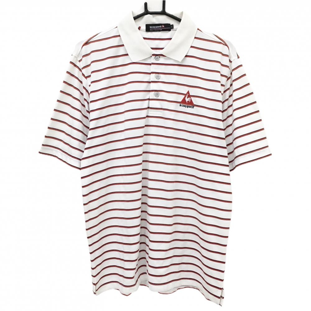 ルコックゴルフ 半袖ポロシャツ 白×レッド×ネイビー ボーダー 胸ロゴ  メンズ L ゴルフウェア le coq sportif