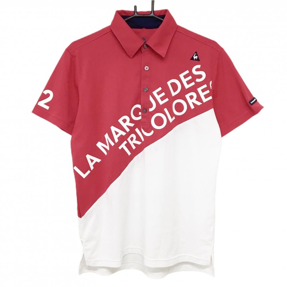 【美品】ルコックゴルフ 半袖ポロシャツ ピンク×白 ロゴプリント  メンズ L ゴルフウェア le coq sportif