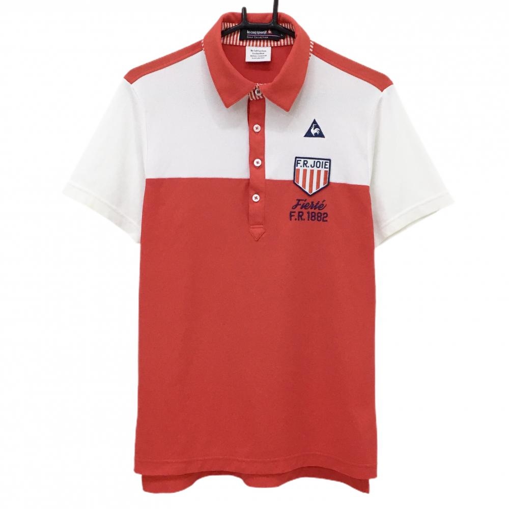 ルコックゴルフ 半袖ポロシャツ レッド×白×ネイビー 胸ロゴ メンズ L ゴルフウェア le coq sportif