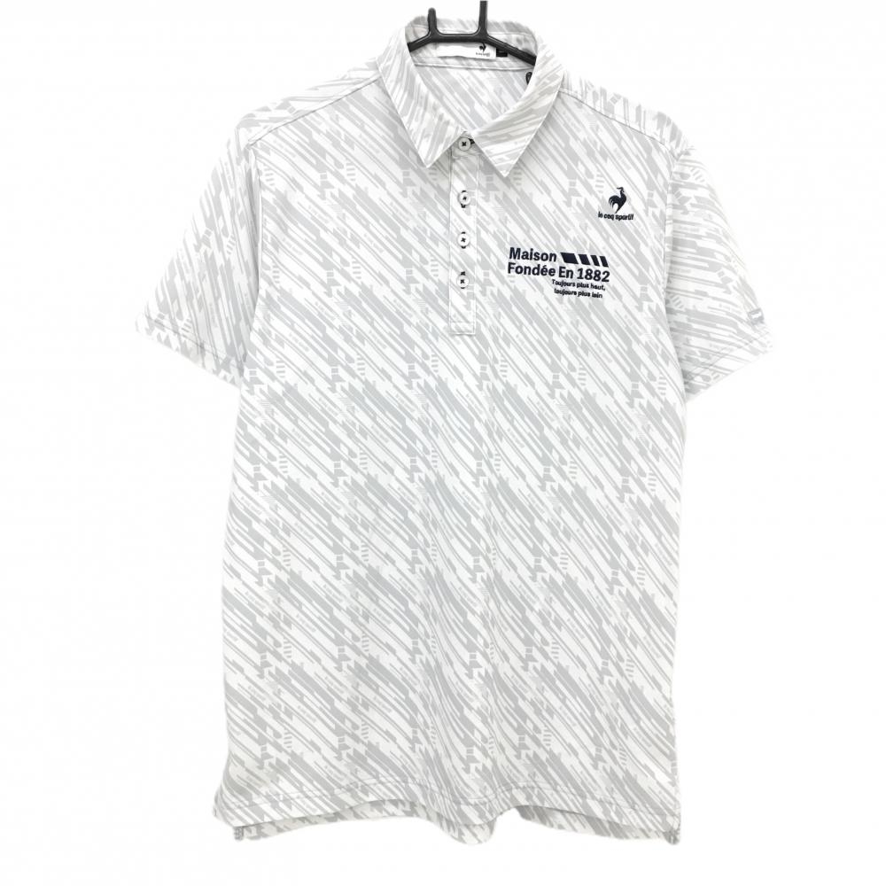 【超美品】ルコックゴルフ 半袖ポロシャツ 白×グレー 総柄  メンズ LL ゴルフウェア le coq sportif