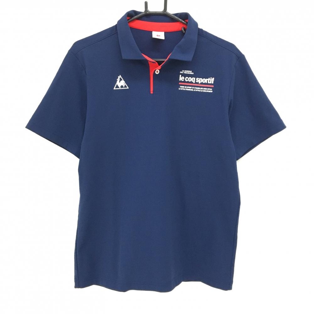 【超美品】ルコックゴルフ 半袖ポロシャツ ネイビー×白 胸元ロゴ メンズ L ゴルフウェア le coq sportif