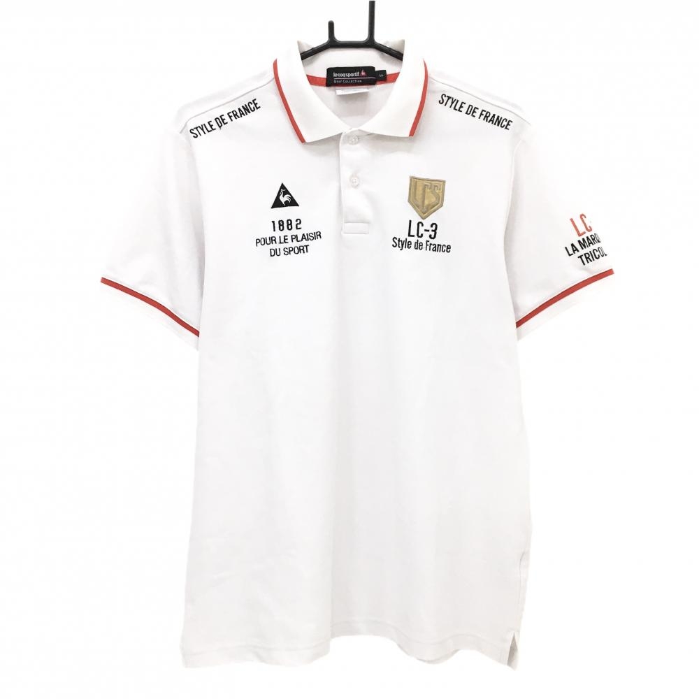 ルコックゴルフ 半袖ポロシャツ 白 ロゴ黒 メンズ LL ゴルフウェア le coq sportif