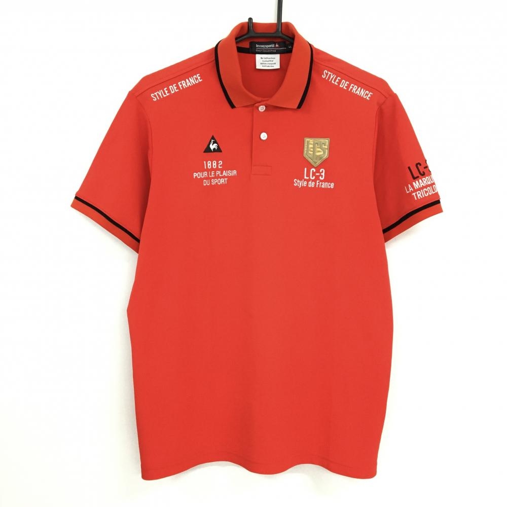 【超美品】ルコックゴルフ 半袖ポロシャツ レッド ロゴ白 メンズ LL ゴルフウェア le coq sportif