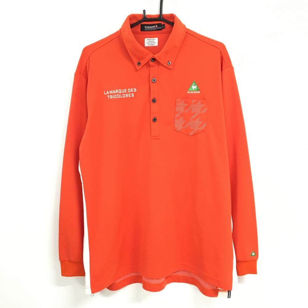 ルコックゴルフ 長袖ポロシャツ オレンジ×白 ボタンダウン メンズ 3L ゴルフウェア 大きいサイズ le coq sportif