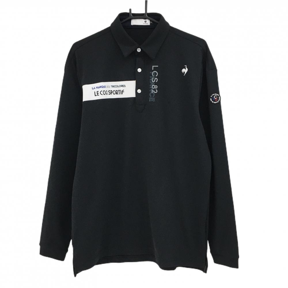 ルコックゴルフ 長袖ポロシャツ 黒×白 胸ロゴ  メンズ LL ゴルフウェア 2024年モデル le coq sportif