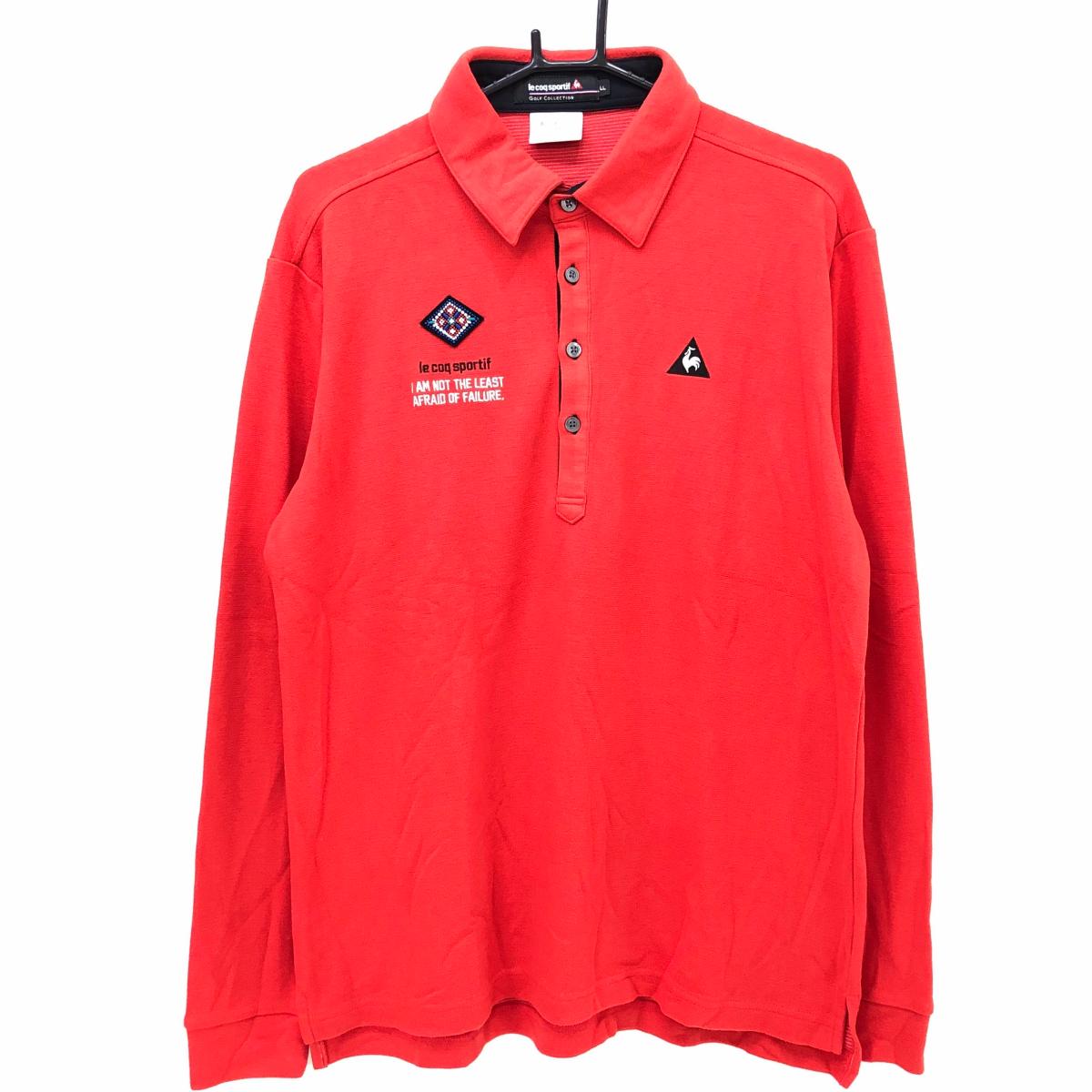 【美品】ルコックゴルフ 長袖ポロシャツ レッド×黒 表微起毛 ロゴ刺しゅう  メンズ LL ゴルフウェア le coq sportif