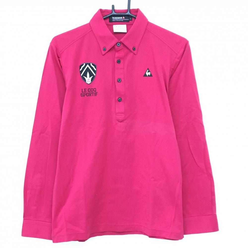 【超美品】ルコックゴルフ 長袖ポロシャツ レッドピンク ボタンダウン ワッペン  メンズ L ゴルフウェア le coq sportif