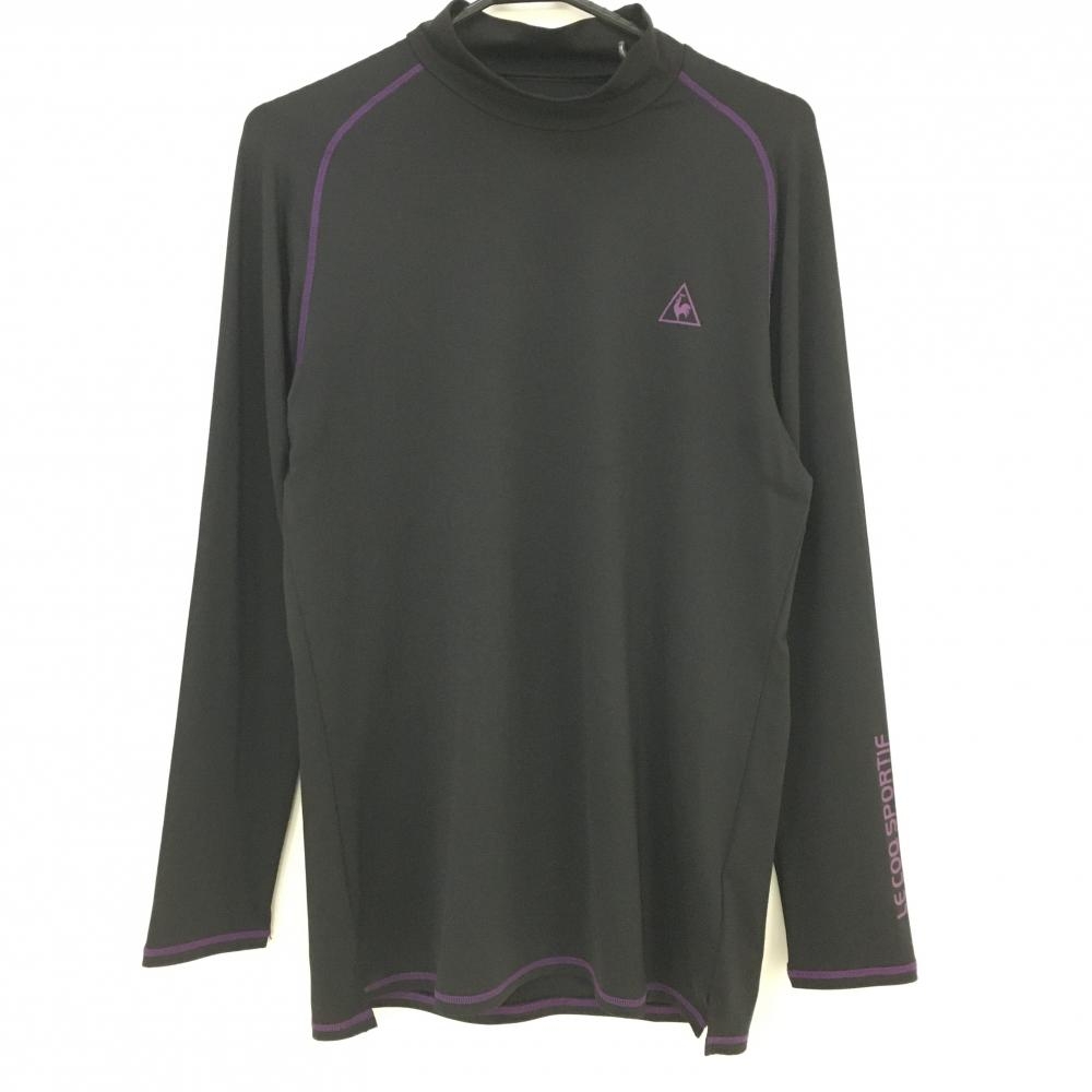【超美品】ルコック 長袖ハイネックインナーシャツ 黒×パープル ストレッチ メンズ LL ゴルフウェア le coq sportif