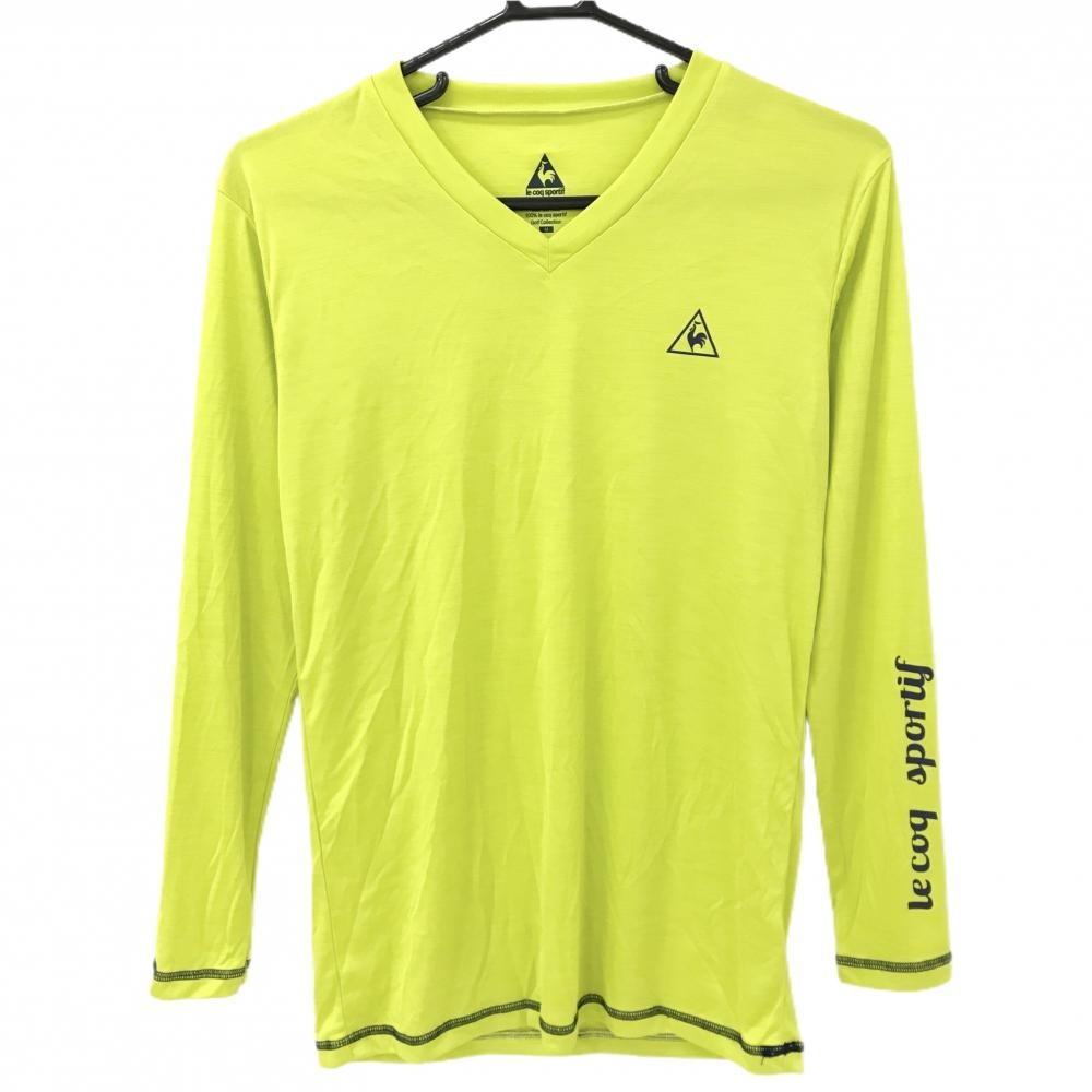 【超美品】ルコックゴルフ インナーシャツ ライトグリーン系 Vネック 袖ロゴ メンズ M ゴルフウェア le coq sportif
