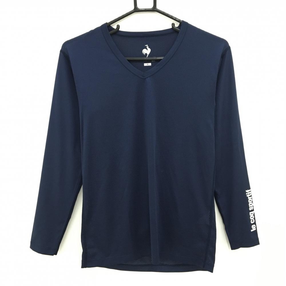 【超美品】ルコックゴルフ インナーシャツ ネイビー 身頃メッシュ Vネック メンズ M ゴルフウェア le coq sportif