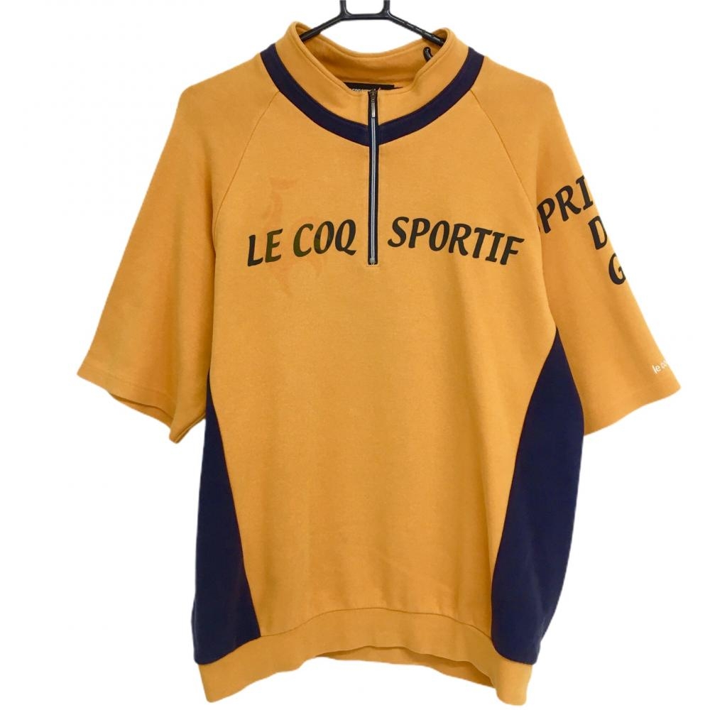 ルコック 半袖ハイネックシャツ オレンジ×ネイビー 胸元ロゴ ハーフジップ  メンズ LL ゴルフウェア le coq sportif 画像