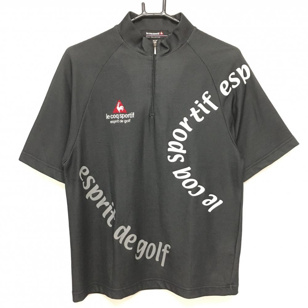 ルコック 半袖ハイネックシャツ 黒 ロゴプリント ハーフジップ メンズ M ゴルフウェア le coq sportif