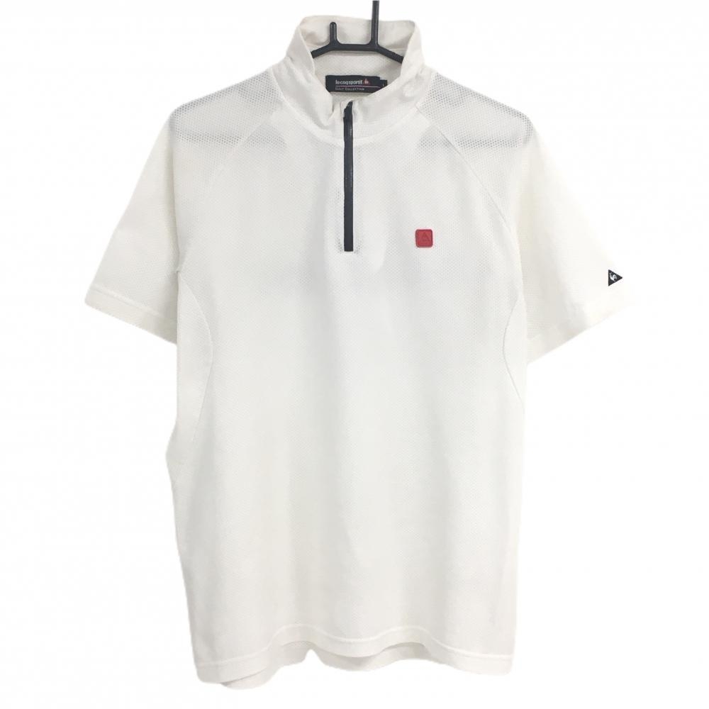 ルコックゴルフ 半袖ハイネックシャツ 白 メッシュ調 ハーフジップ メンズ L ゴルフウェア le coq sportif