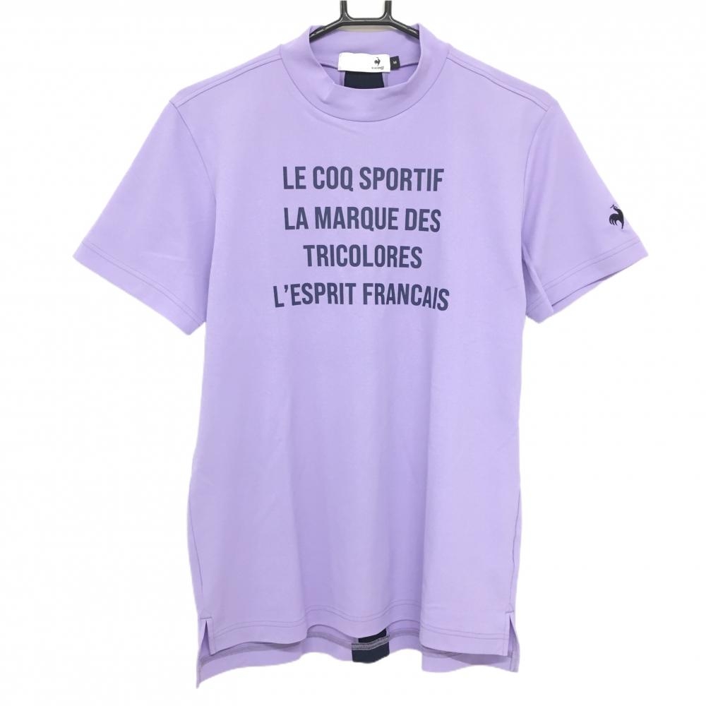 【超美品】ルコックゴルフ 半袖ハイネックシャツ パープル×ダークネイビー 後ろセンターライン メンズ M ゴルフウェア le coq sportif