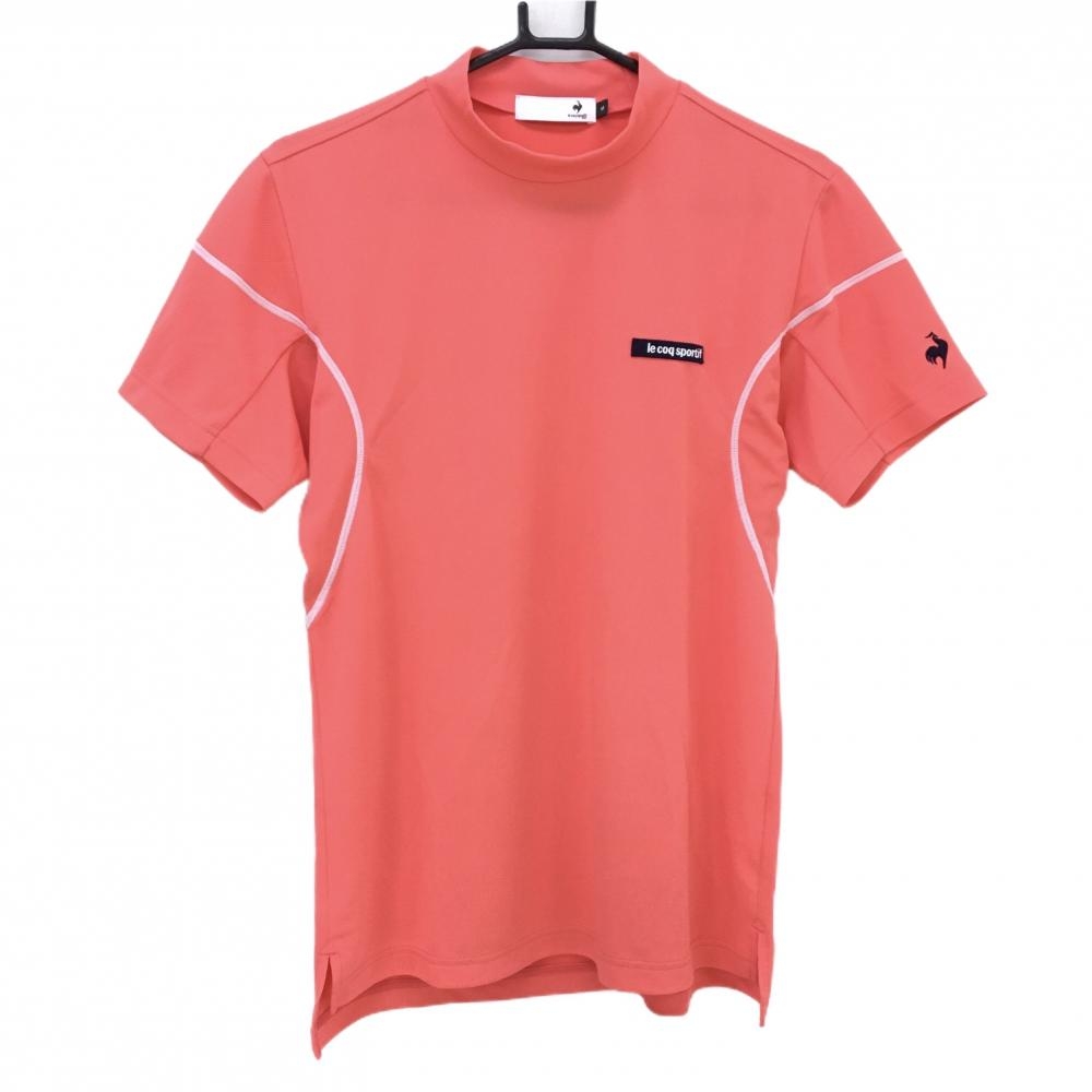 【美品】ルコックゴルフ 半袖ハイネックシャツ サーモンピンク ステッチ白  メンズ M ゴルフウェア le coq sportif