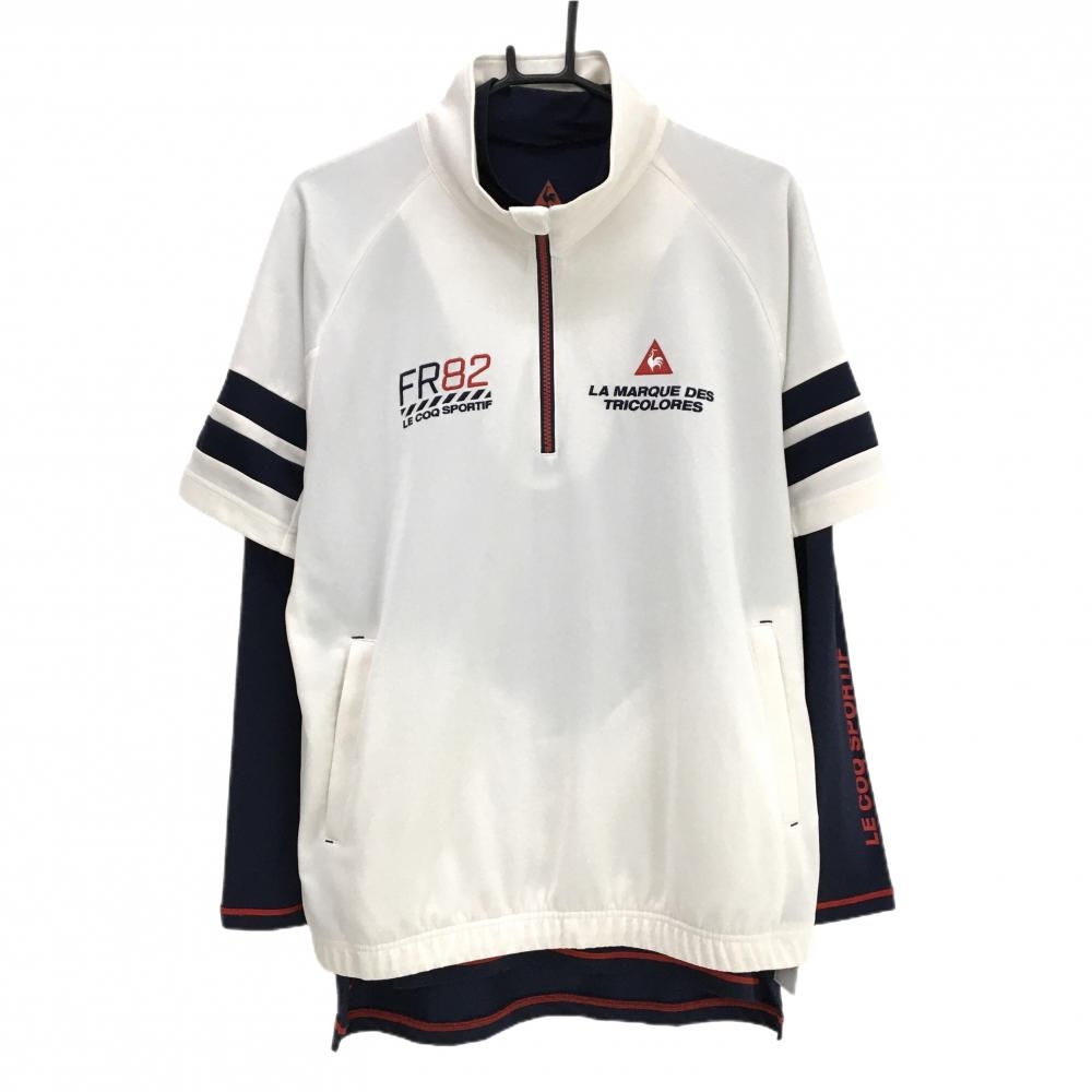 【美品】ルコックゴルフ 2点セット白×ネイビー ハーフジップ  メンズ L ゴルフウェア le coq sportif