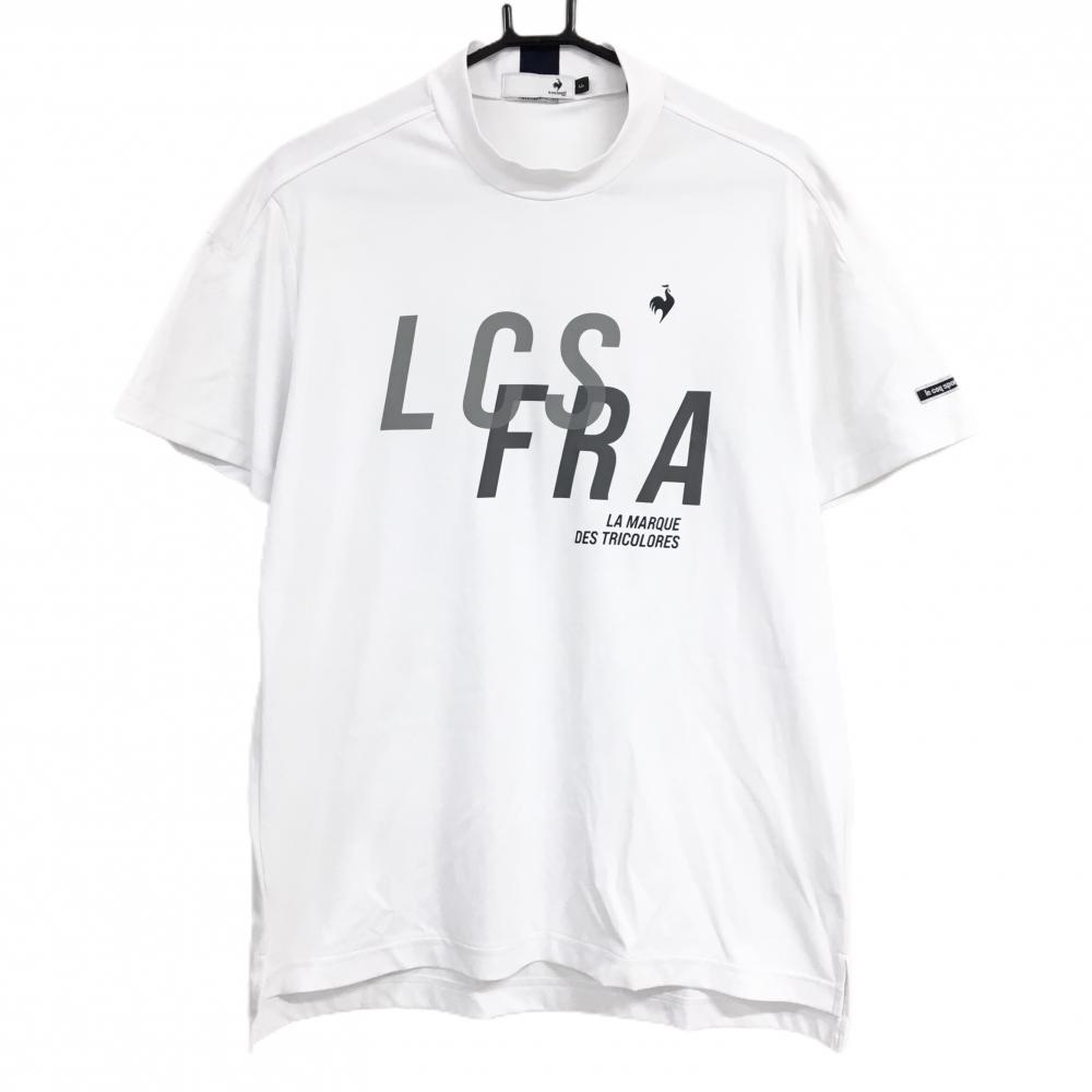 ルコックゴルフ 半袖ハイネックシャツ 白×グレー フロント英字  メンズ LL ゴルフウェア le coq sportif