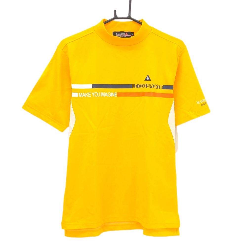 ルコックゴルフ 半袖ハイネックシャツ イエロー×白 胸元ライン メンズ M ゴルフウェア le coq sportif