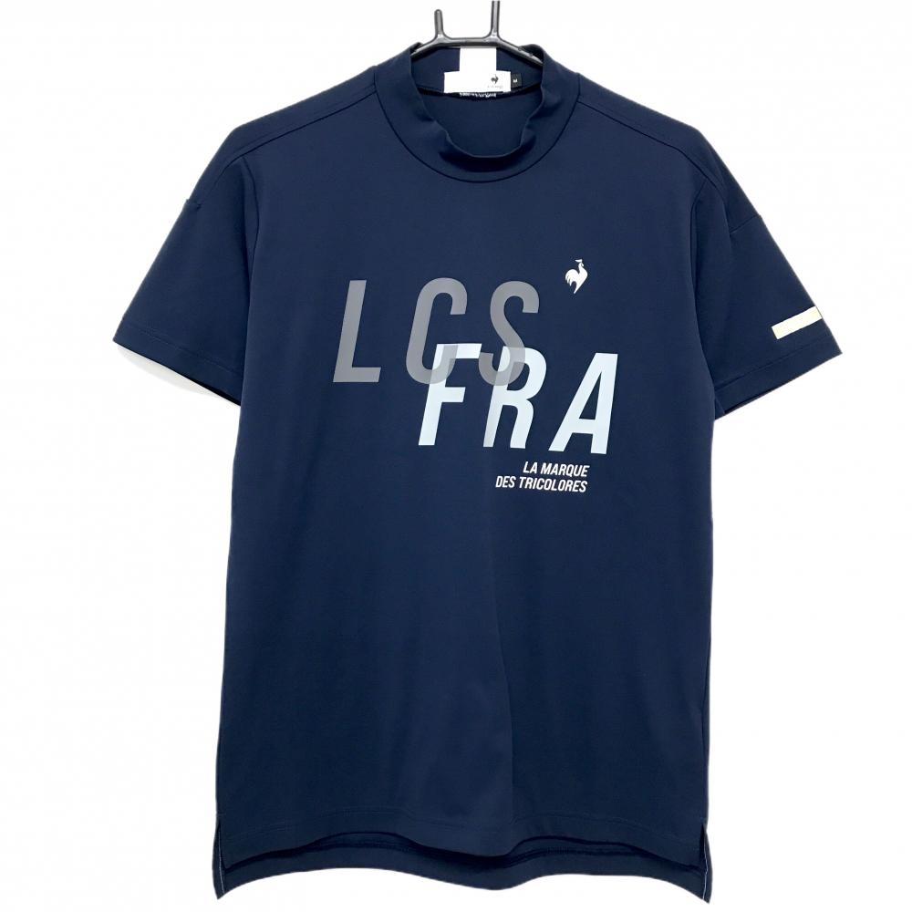 【超美品】ルコックゴルフ 半袖ハイネックシャツ ネイビー×グレー ビッグプリント メンズ M ゴルフウェア le coq sportif