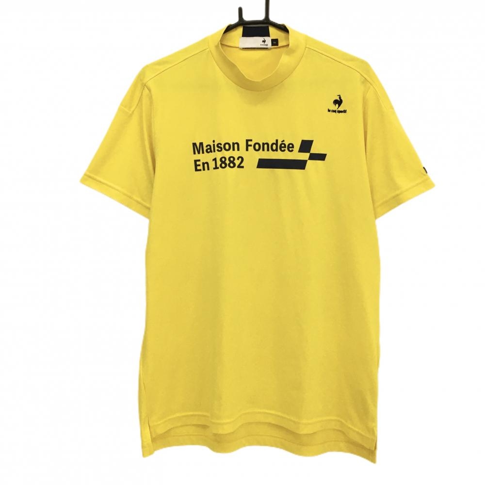 【美品】ルコックゴルフ 半袖ハイネックシャツ イエロー×ネイビー フロントロゴ メンズ LL ゴルフウェア le coq sportif